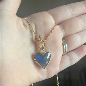 Gold Heart Pendant Necklace with Labradorite Stone